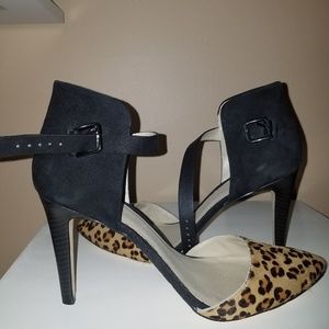 Nordstrom BP leopard calf fur and black suede pump